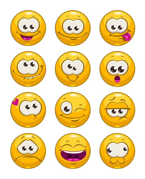 Funny cartoon yellow faces set. Stock Illustration