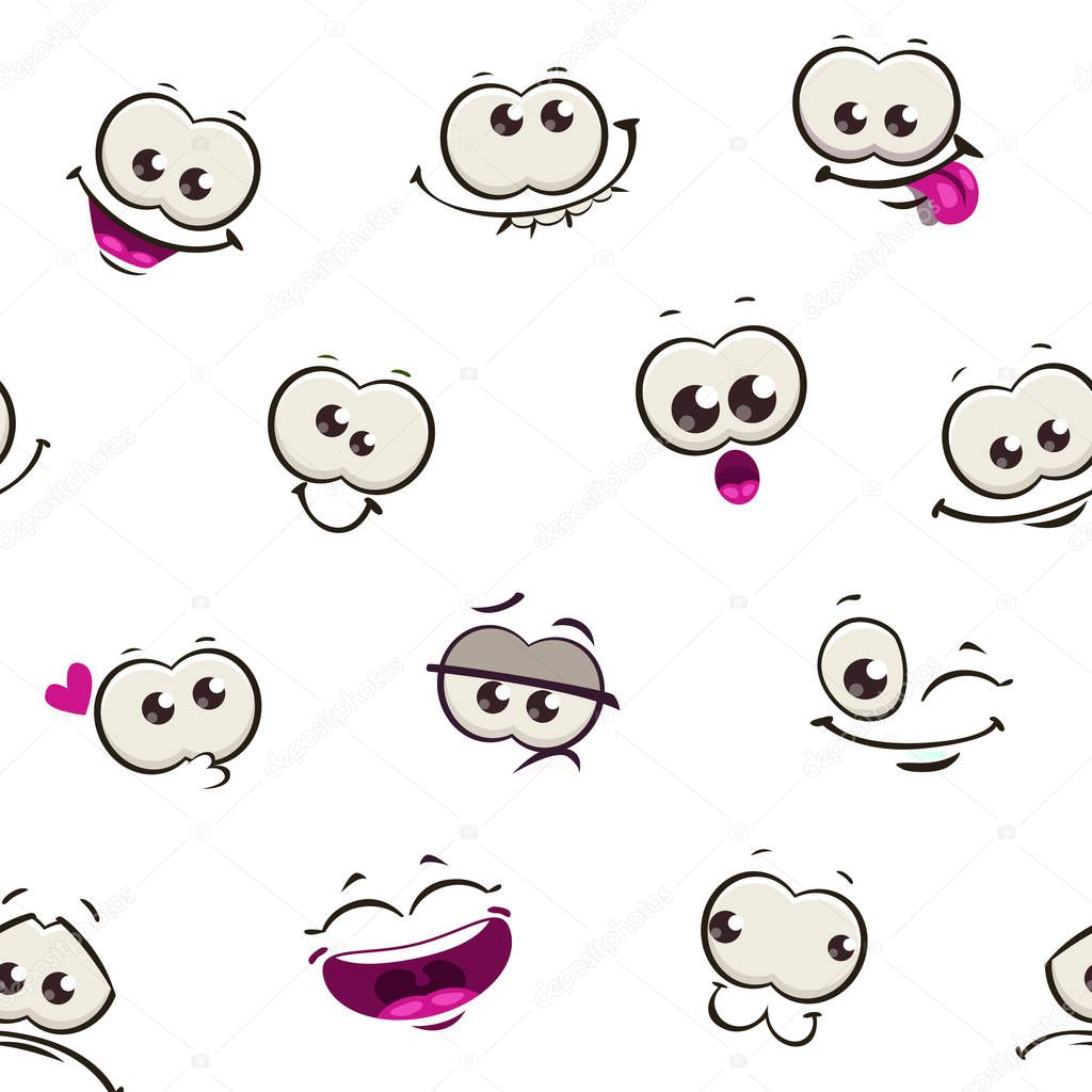 Seamless pattern with funny cartoon comic faces