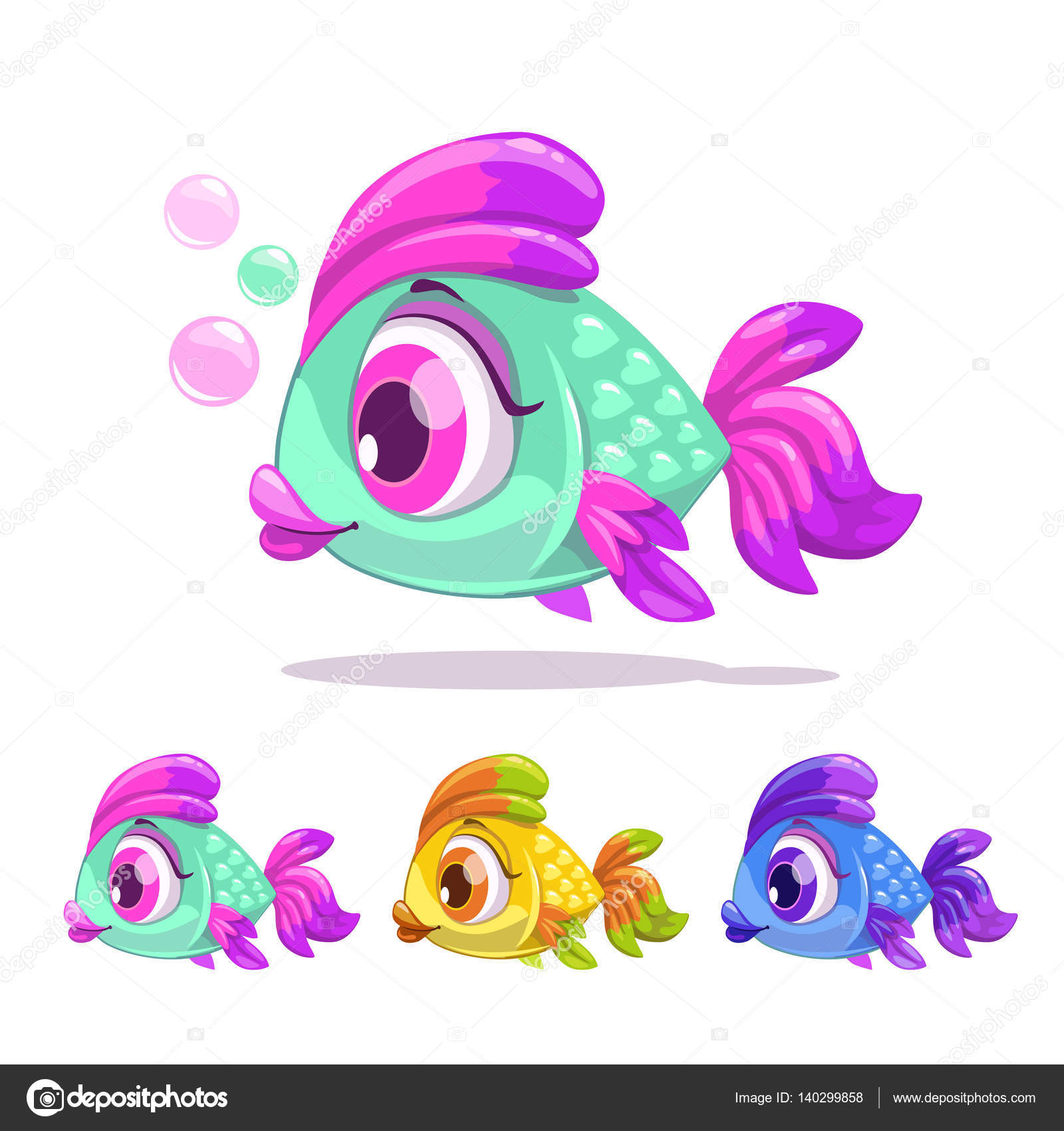 귀여운 만화 작은 물고기. 스톡 벡터 - ©lilu330 140299858, image size:963x1024