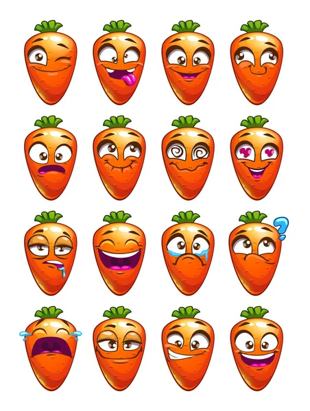 Cartoon carrot character emotions set. — Stock Vector