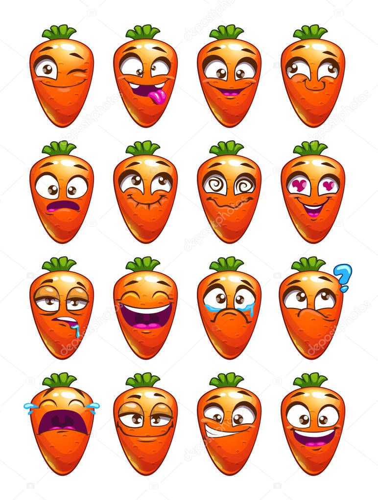 Cartoon carrot character emotions set.