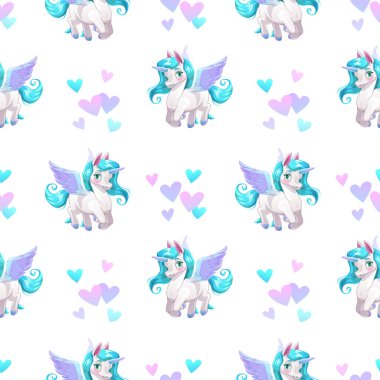 Seamless modeli ile sevimli çizgi film pegasus