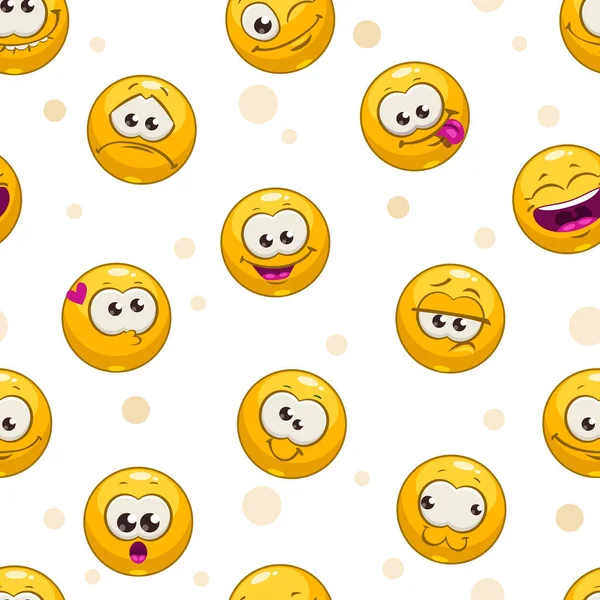 Funny seamless pattern with yellow round faces — Stock Vector