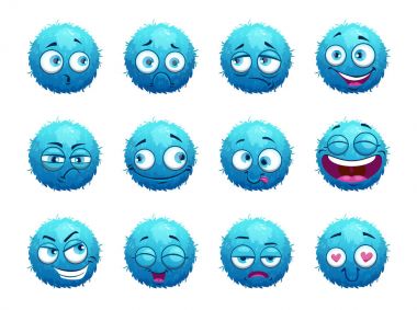 Funny blue round characters set. clipart