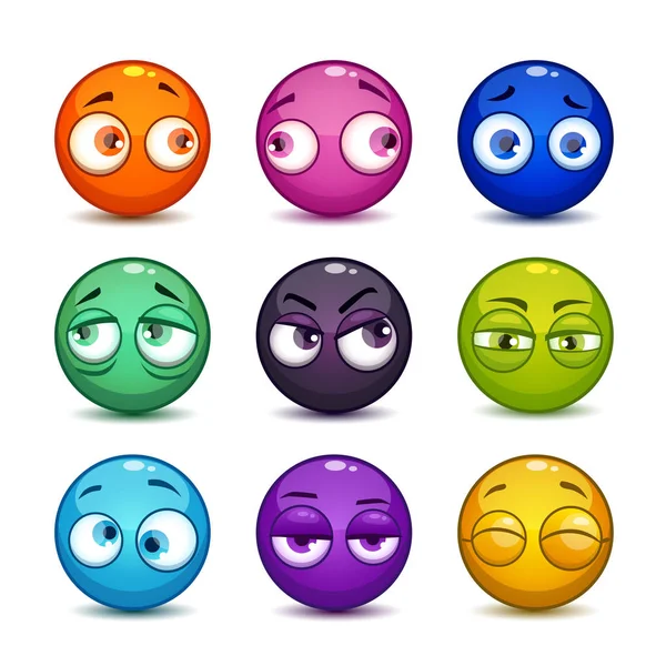 Divertidas bolas brillantes de colores con ojos . — Vector de stock