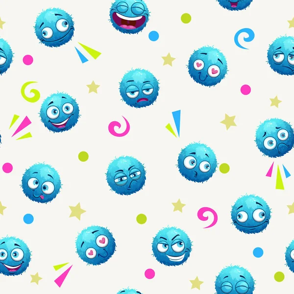 Seamless pattern with funny blue round characters. — Stock Vector