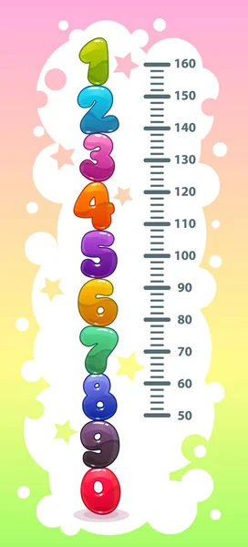 Gráfico de altura de crianças com desenhos animados engraçados números coloridos . —  Vetores de Stock