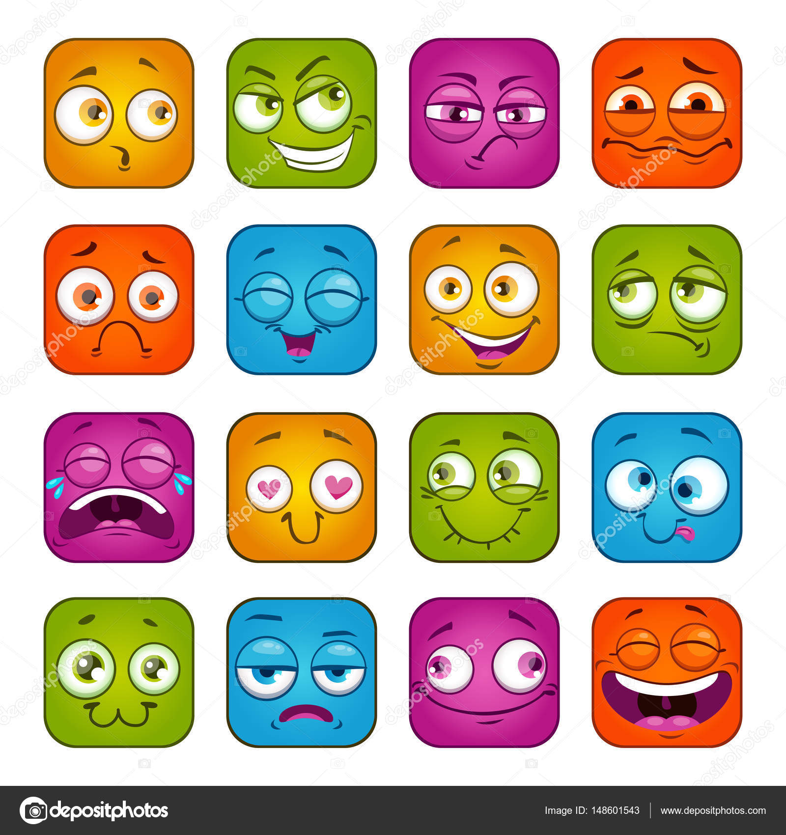 Funny colorful square faces set. Stock Vector Image by ©lilu330 #148601543