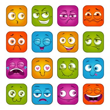 Funny colorful square faces set. clipart