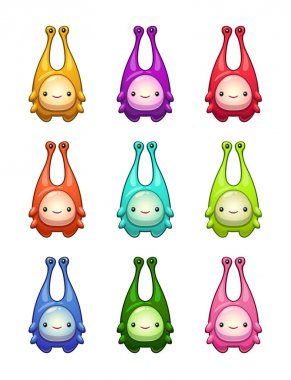 Sevimli çizgi renkli yabancı karakterler ayarla.