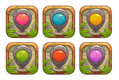 Karikatür app simgeleri taşla eşleyin işaretçiler.