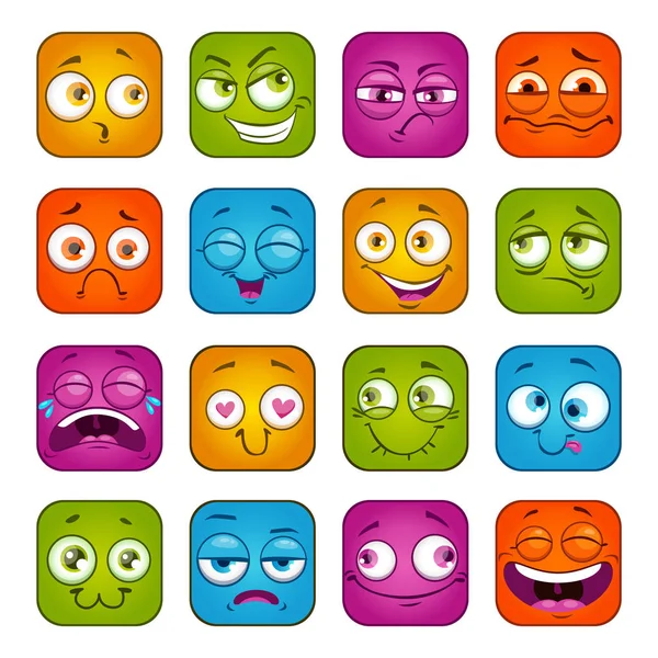 Drôle de visages carrés colorés ensemble . — Image vectorielle