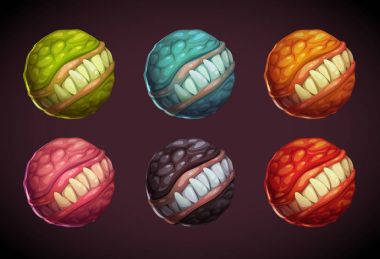 Çizgi film renkli canavar gezegen seti.