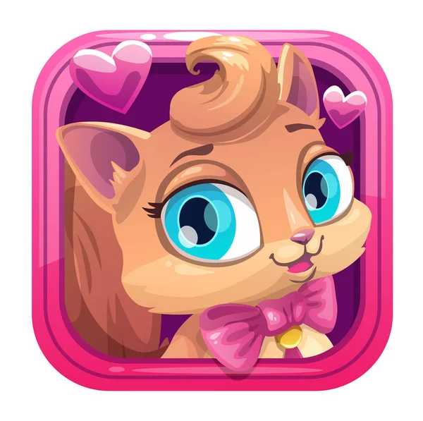 Süße Cartoon-App-Ikone mit hübschem Katzengesicht. — Stockvektor