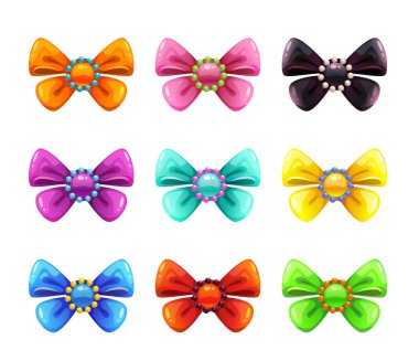 Colorful glossy decorative bows set.