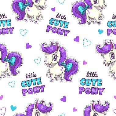 Cute seamless pattern with pretty little pony patches clipart