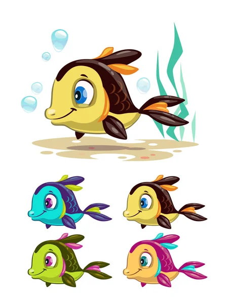 Funny cartoon colorful fishes set. — Stock Vector