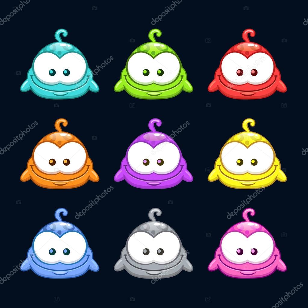 Cute cartoon colorful little blob characters set.