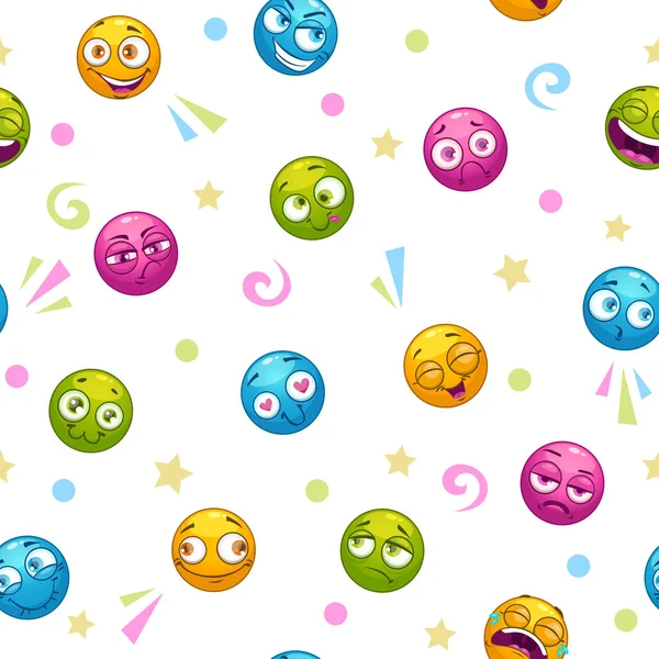 Seamless pattern with cute cartoon colorful round faces — Stock Vector
