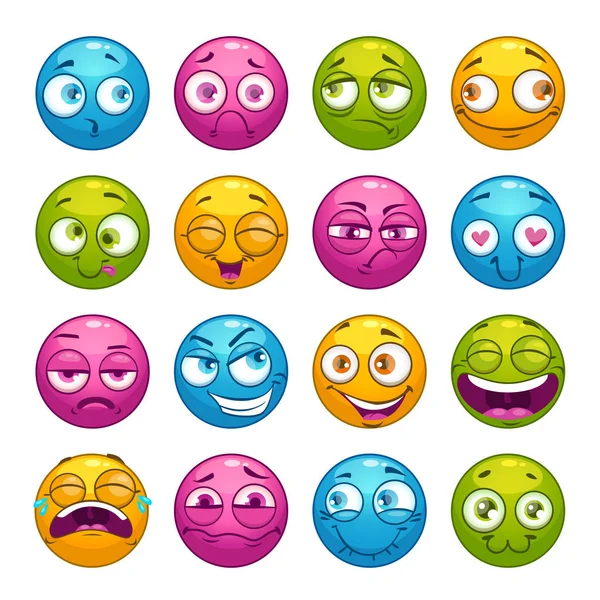 Colorful cartoon comic faces with different emotions. Stock Vector