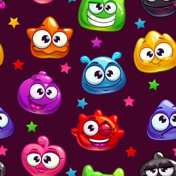 Seamless pattern with cute cartoon jelly characters