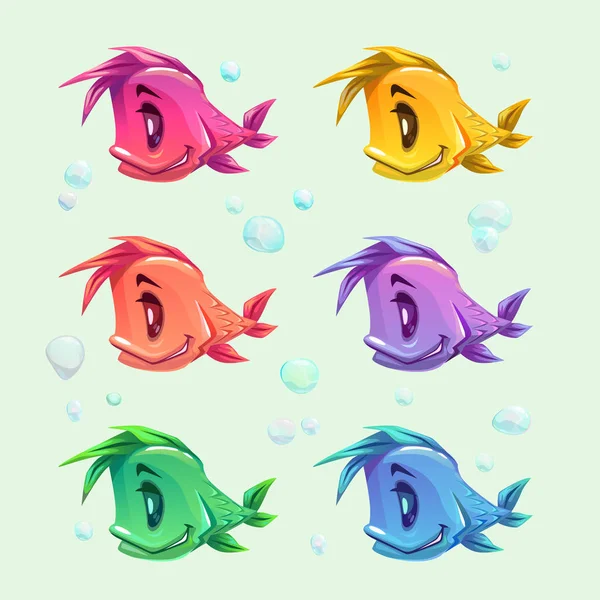 Lustig cartoon bunte fische set. — Stockvektor