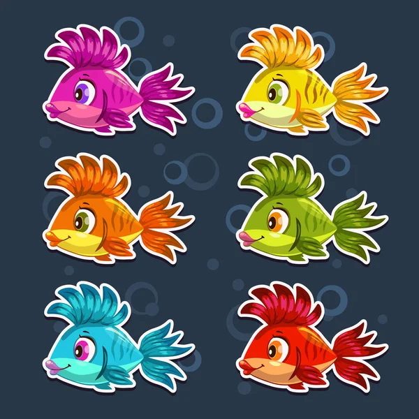 Funny cartoon colorful fishes set. — Stock Vector