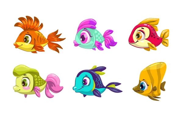 Divertido conjunto de dibujos animados peces de colores . — Vector de stock