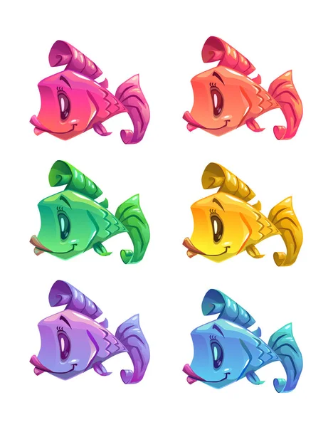 Desenhos animados bonitos conjunto de pequenos peixes coloridos . — Vetor de Stock