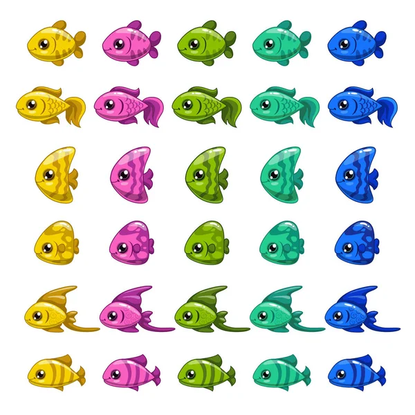 Grappige cartoon kleurrijke vissen set. — Stockvector