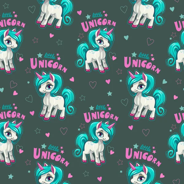 Cute seamless pattern with funny cartoon pony. — Stock Vector