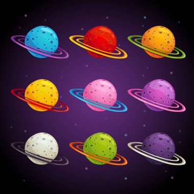 Colorful fantasy planets set. clipart