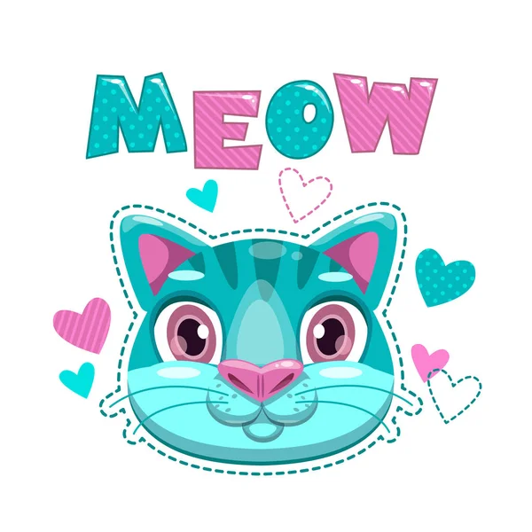 Lindo estampado infantil con cara de gato y corazones . — Vector de stock