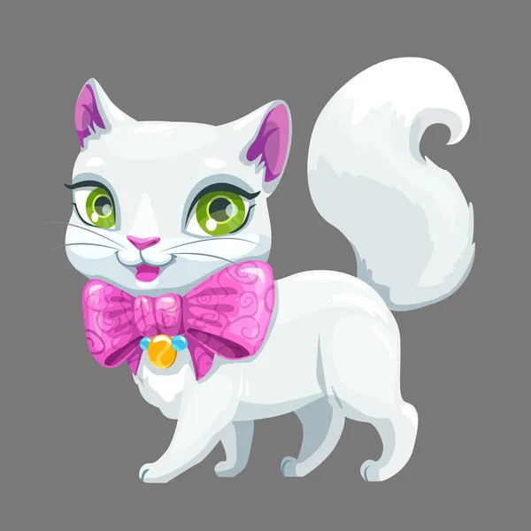 Söta tecknade fluffig vit katt-ikonen. — Stock vektor