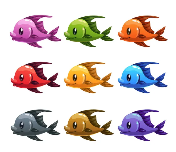 Jeu de poissons colorés dessin animé mignon . — Image vectorielle