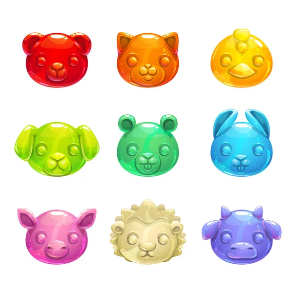 Cute jelly animals faces. — Stock Vector