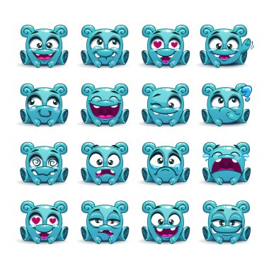  farklı duygular ile mavi yaratık