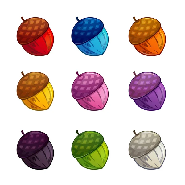 Cartoon colorful acorn icons set. — Stock Vector