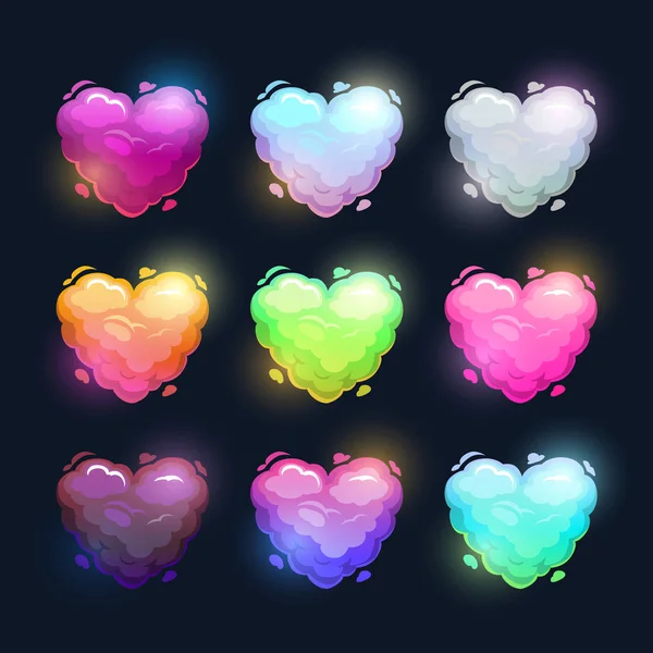 Colorful fluffy heart shape clouds — Stock Vector