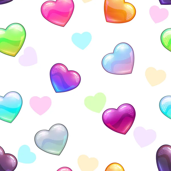 Seamless pattern with colorful glossy hearts — Stock Vector