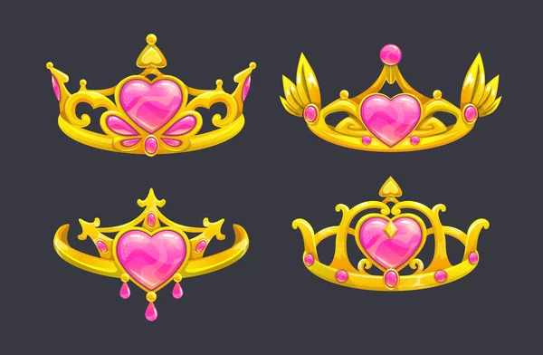 Cartoon gouden prinses kronen set. — Stockvector