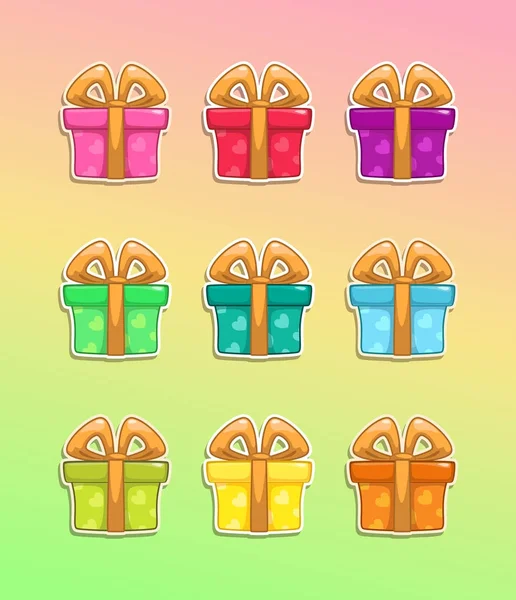 Icônes de boîte cadeau coloré dessin animé . — Image vectorielle