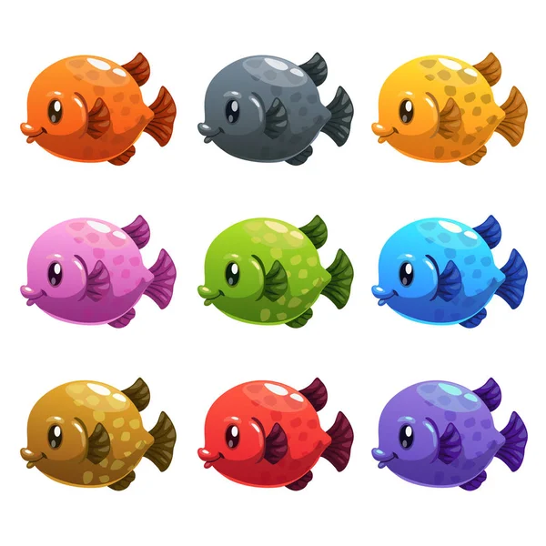 Drôle de dessin animé jeu de poissons colorés . — Image vectorielle