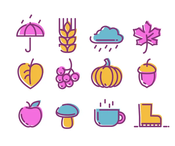 Cute linear autumn icons set. — Stock Vector