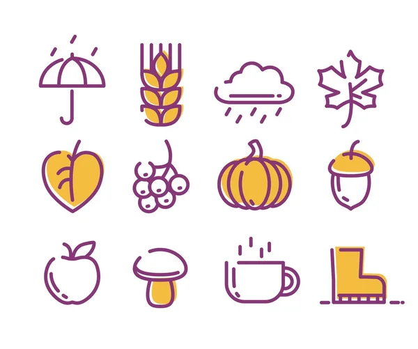 Lindo conjunto de iconos de otoño lineal . — Vector de stock