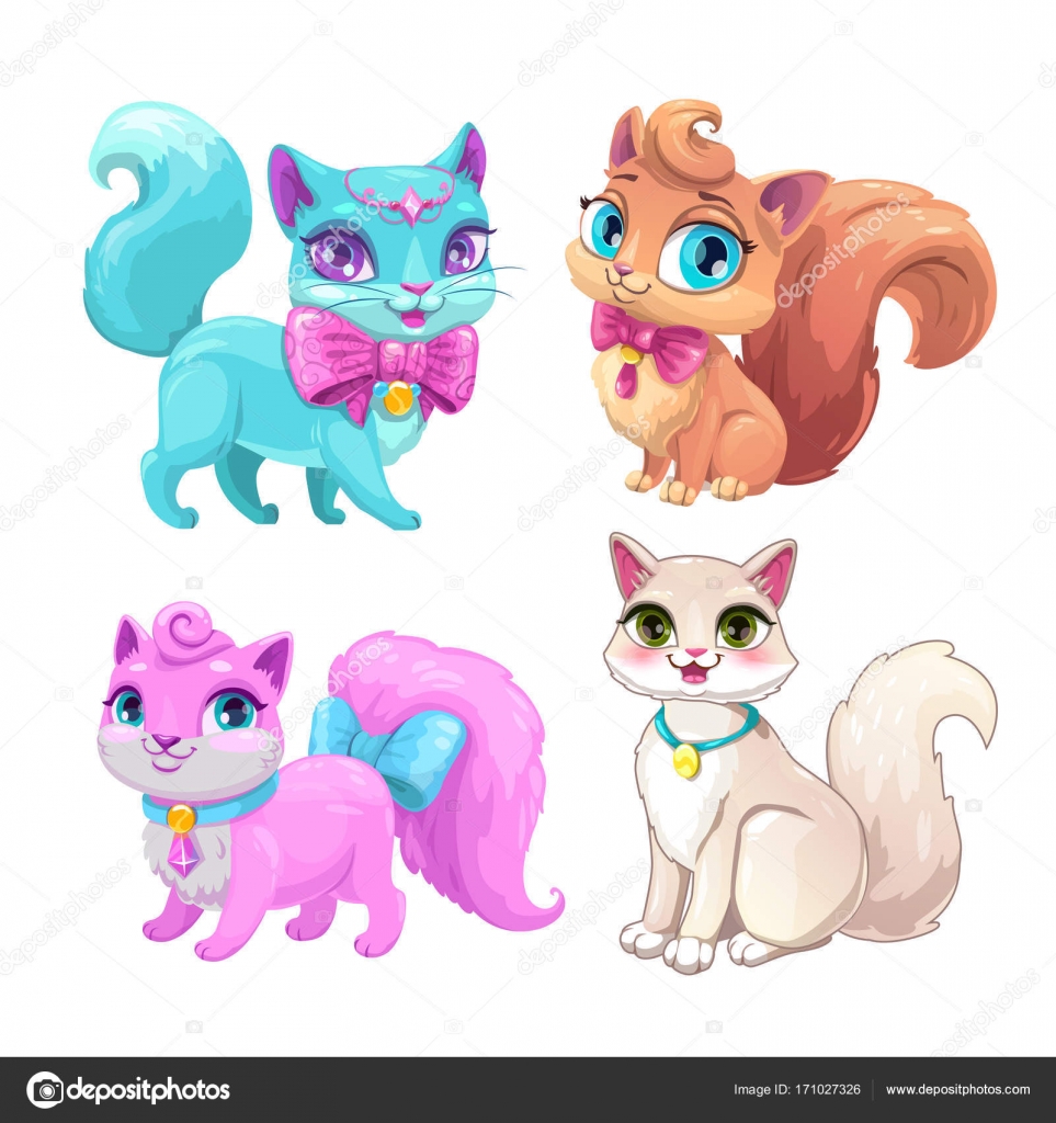 Conjunto de personagens de quadrinhos de gatos e gatinhos de desenhos  animados 1942373 Vetor no Vecteezy