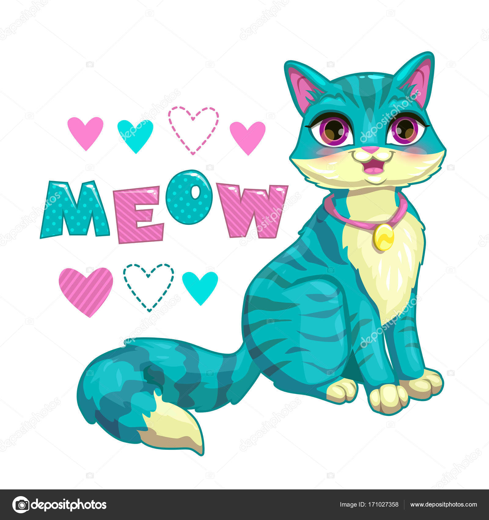 Cute Girlish Illustration With Cartoon Cat Stock Vector Lilu330
