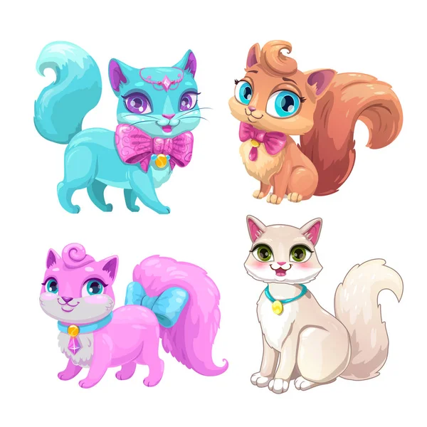 Cute cartoon fluffy cats set. — Stock Vector