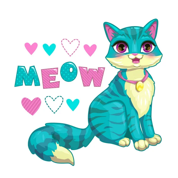 Illustration féminine mignonne avec chat dessin animé — Image vectorielle