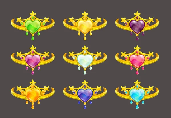 Desenhos animados coroas princesa dourada conjunto . —  Vetores de Stock